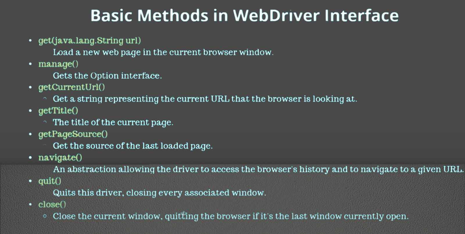 basic method of webdrvier interface